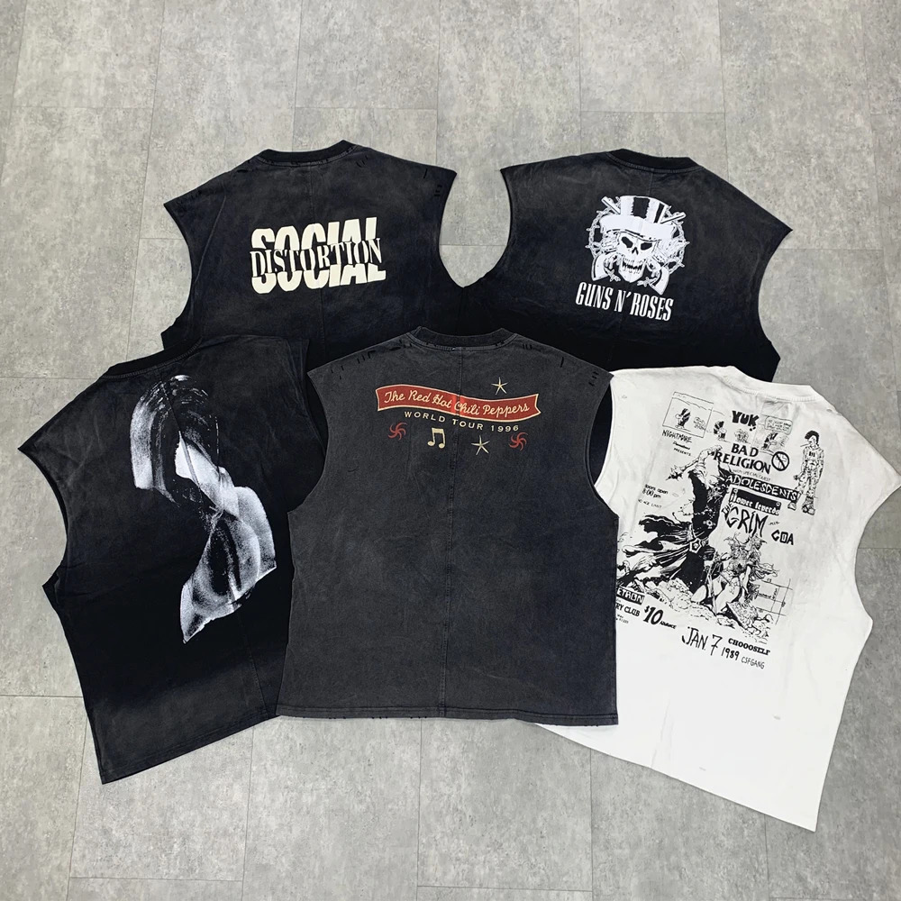 Yao Fashion Vintage Punk Band Casual Oversize Washed Old Tank Tops Rock Roll Streetwear Loose Graphics Sleeveless Vest For Men 260119
