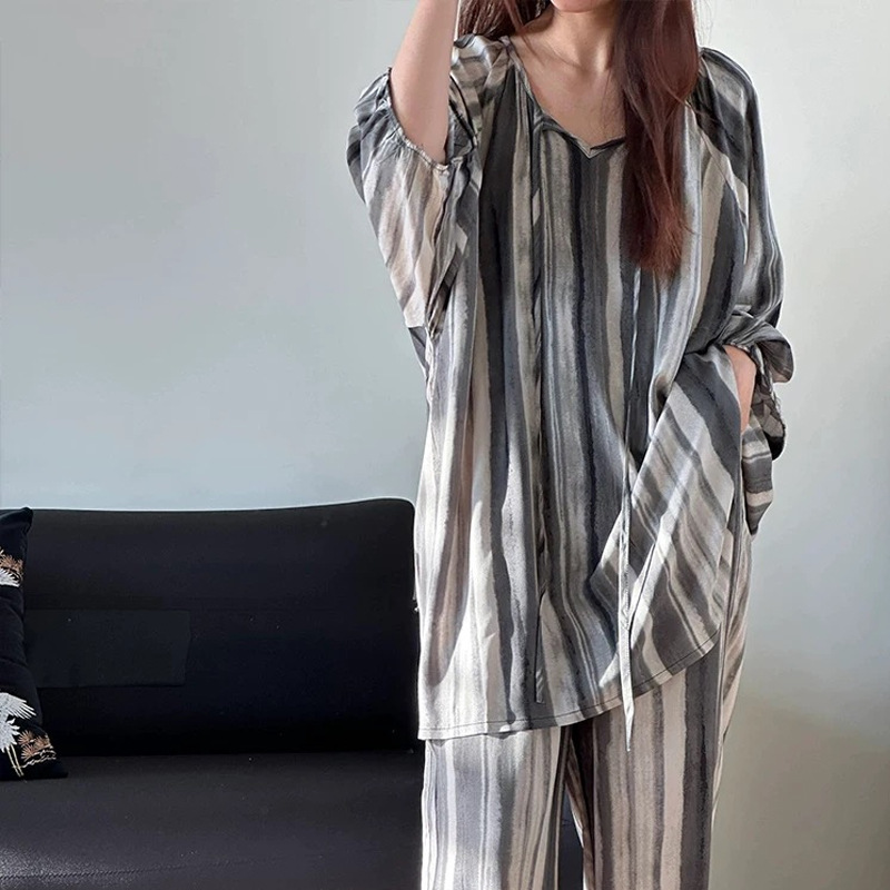 B1348-Elegant Women's Pajama Ensemble: Matching Cherry Patterned Tops and Bottoms with Sleeves