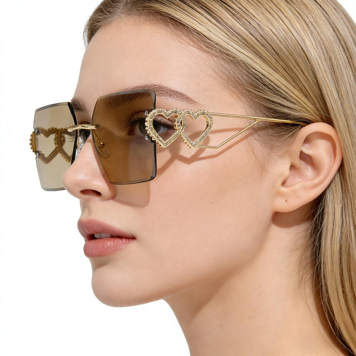 Luxury Brand Designer Sunglasses New Sunglasses Rimless Cut Edge Sunglasses Large Frame Slimming Heart Frame Metal European And American Fashion Stree