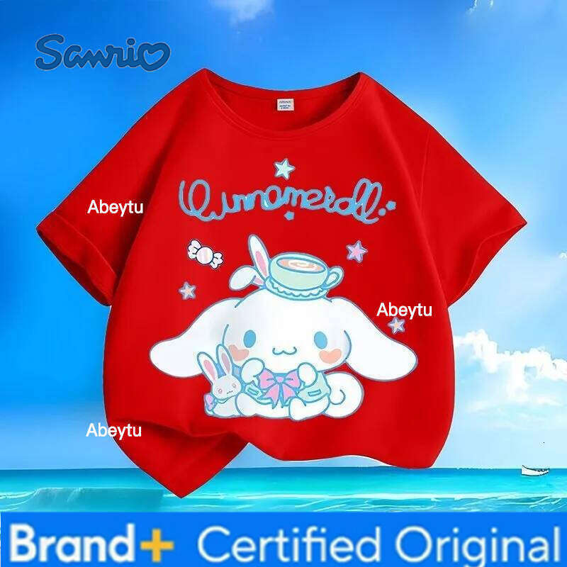 Sanrio Popular Summer Cute Cinnamoroll Kids T-shirt New Loose Breathable Sweat-wicking Skin-friendly Tops for Boys Girls H260120