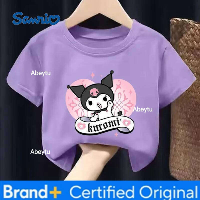 Sanrio Kuromi Girl T Shirt Purple Cartoon Print Kids Tops Short Sleeve Tees Summer Breathable Cute Baby Casual Clothes Birthday Gifts H260120