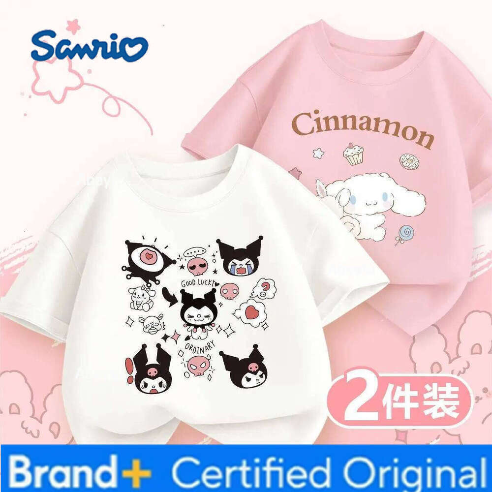 Sanrio 2pcs/pack Summer Baby Girls Clothes Children Hello Kitty Short Sleeve T-shirts Kid Cotton Cartoon Breathable Soft Top H260120