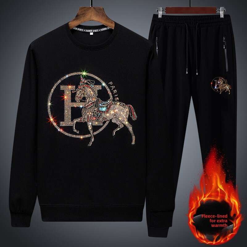 High-End Men's Autumn Top 2025 New Rhinestone Sports Suit Two-Piece Set