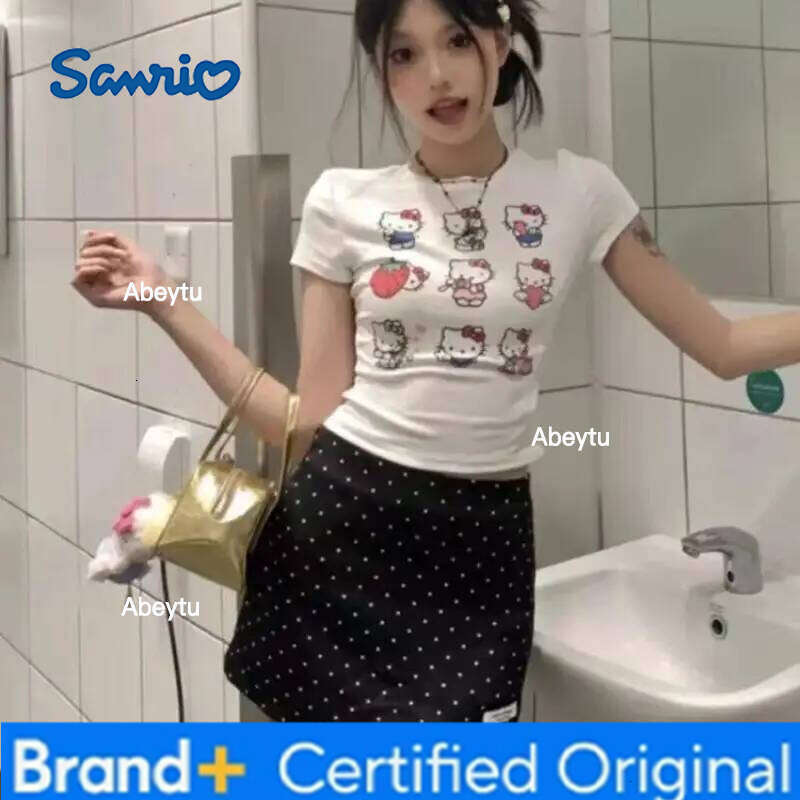 Sanrio Hello Kitty T Shirt Kawaii New Anime Short Sleeved Y2K Women Clothes Summer Fashion Cartoon Selling Casual Girl Tops H260120
