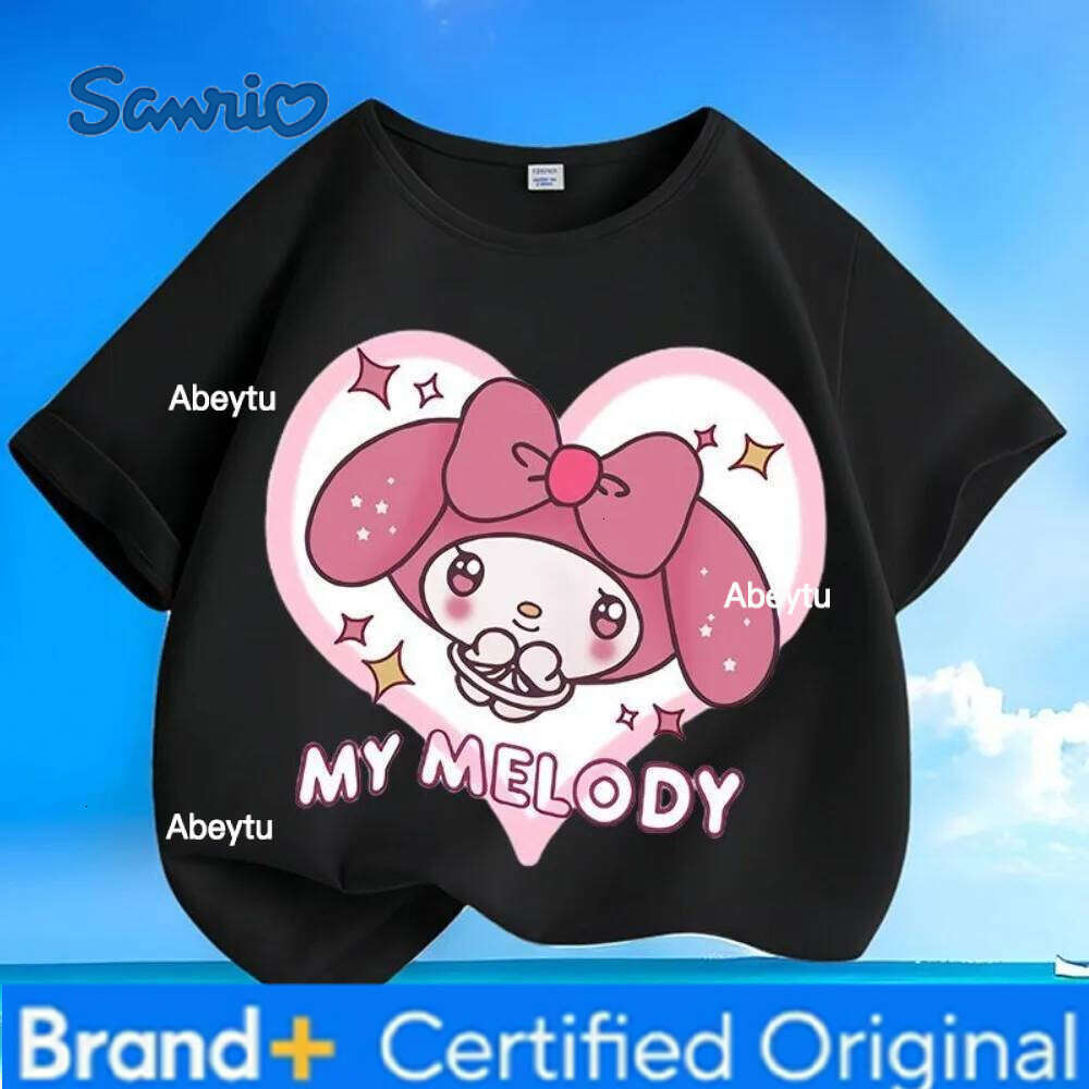 Sanrio Creative Knitted Summer New Collection Children's Short Sleeve T-shirt Round Neck Versatile Top H260120