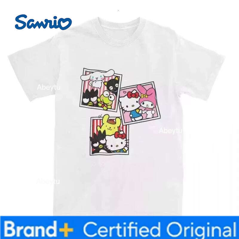 Sanrio MINISO Fashion New Style Cute Hello Kitty Ladies T-shirt Cartoon Harajuku O-neck Short Sleeved Unisex Summer Top H2601201