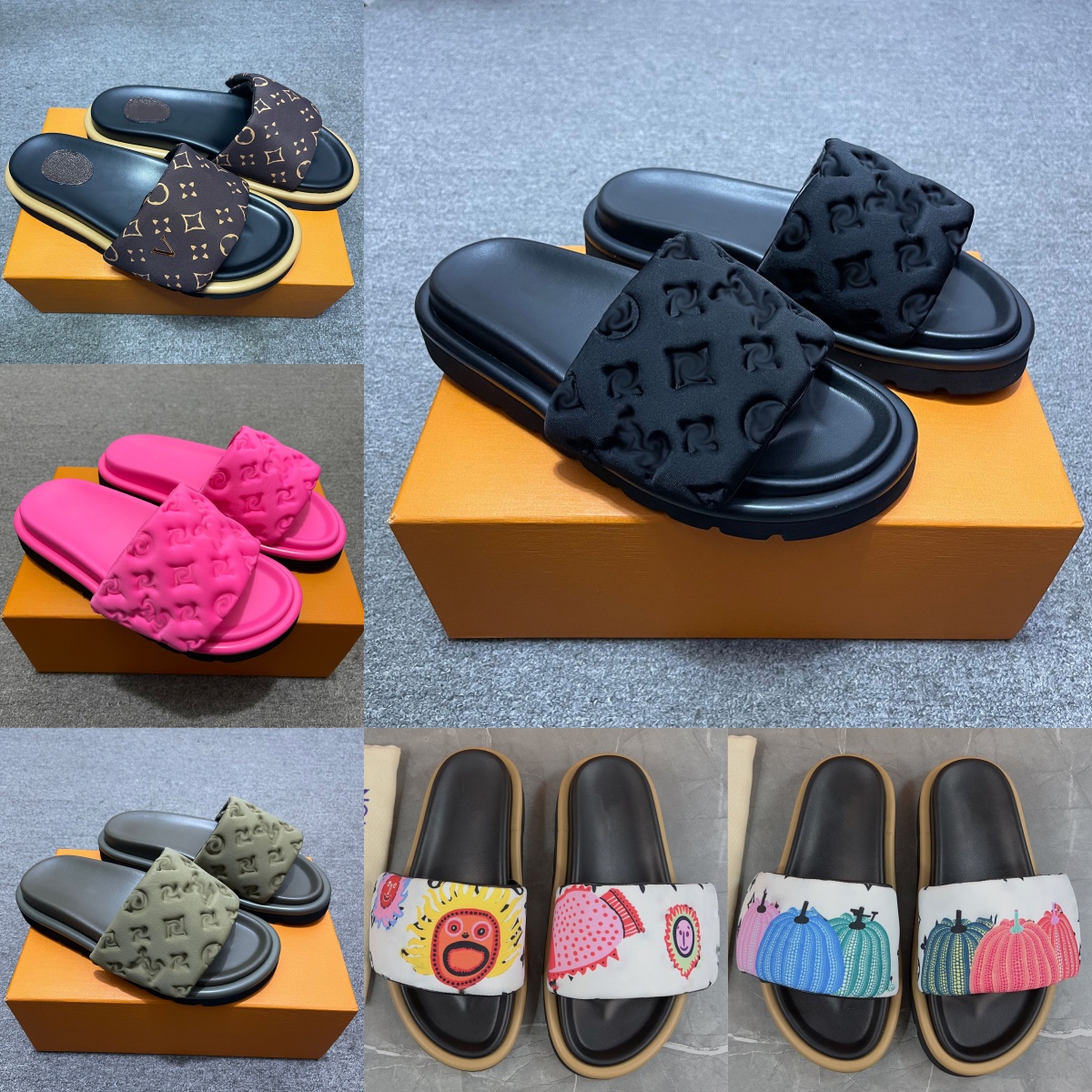 With box Mens Womens Slippers Slides Designer Shoes Hotel Shower Summer Beach Black White Sandals for Flat House Platform Women pillow sandles claquette pantoufle