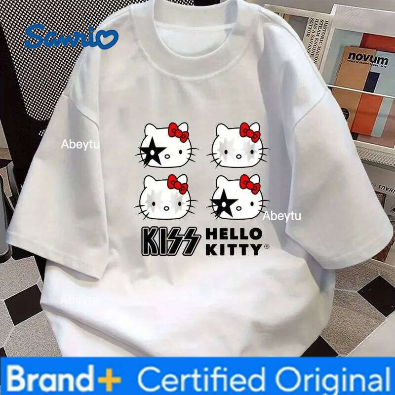 Sanrio 2025 New Women's Plus Size Hello Kitty Pattern Casual Multifunctional Loose Short Sleeved Cotton Top Y2K T-shirt H260120