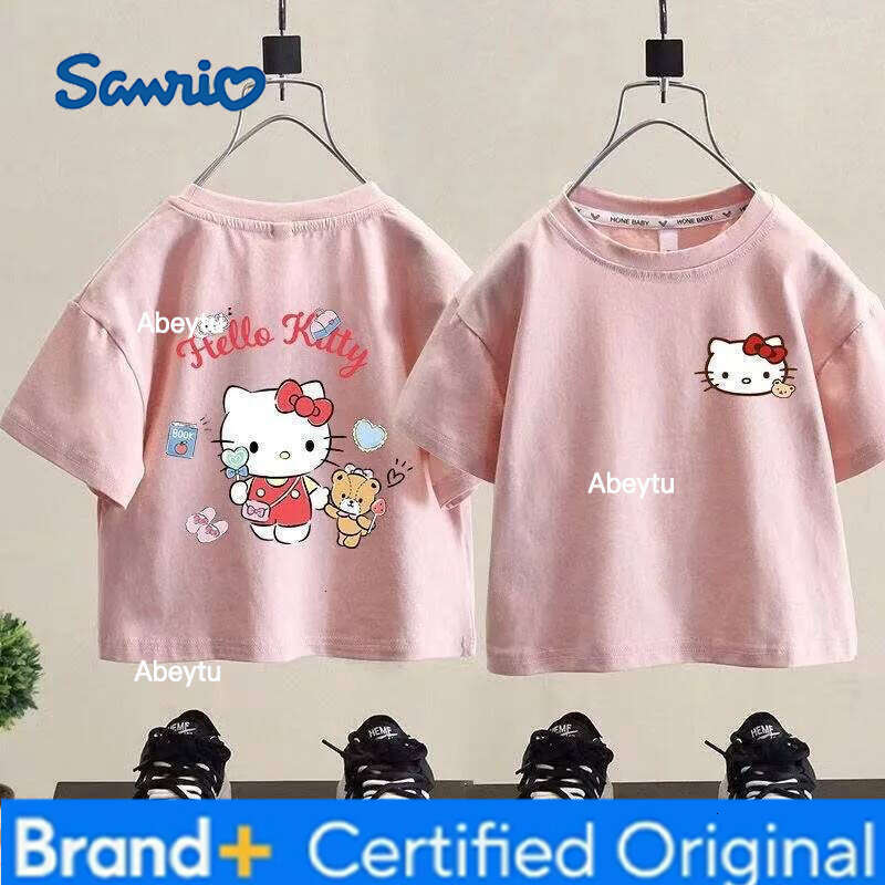 Sanrio Children Sweet Cartoon Hello Kitty Printed Top Kids Clothes Summer Fashion T-shirt Baby Girls Cute Short Sleeve H260120