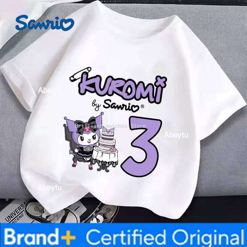Sanrio Kuromi New for Children Kawaii Cartoon Figure Black White T-shirt Cute Cotton Short Sleeve Boy Girl Loose Clothing Gift H260120