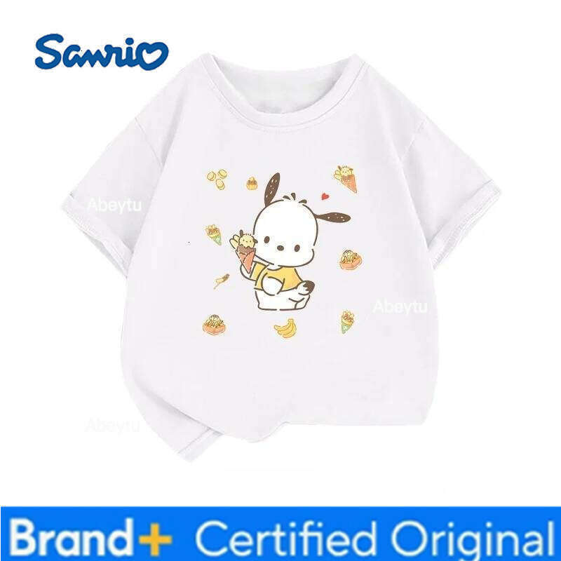 Sanrio Cinnamoroll T-shirt, Cute Anime Print, Children's Short Sleeved Street Wear, Summer Girls' Casual Wear H260120