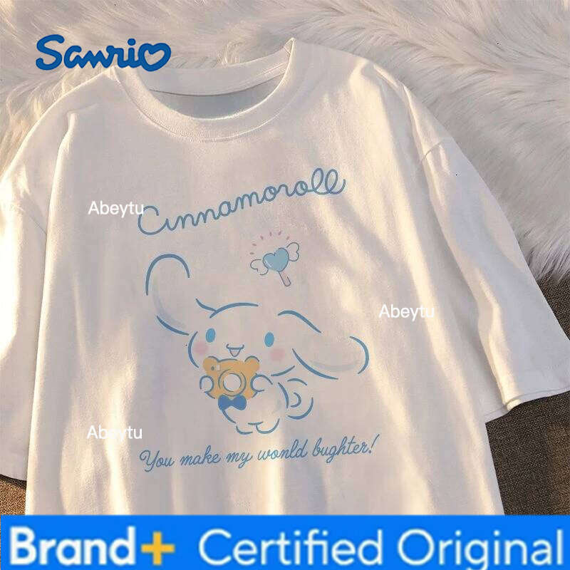 Sanrio Cinnamoroll Short Sleeved Clothing Y 2k Kawaii Korean Fashion Pattern T-shirt Women's Top Linda Y2k Streetwear H2601201