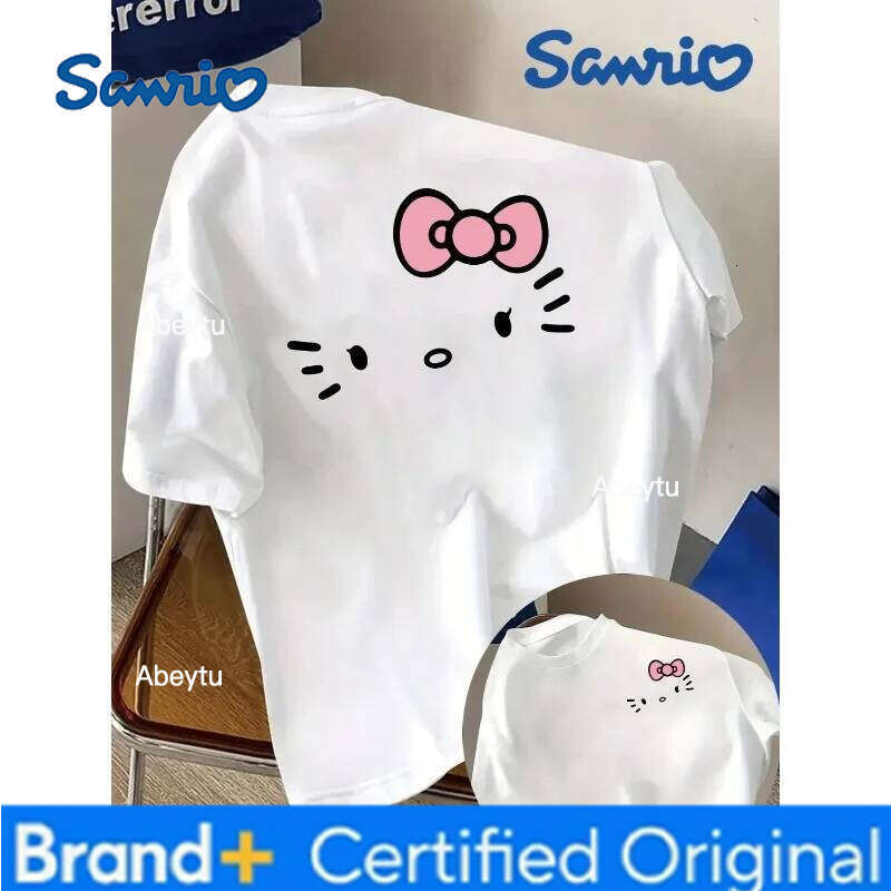 Sanrio Official Hello Kitty Women's Crew Neck Front and Back Printed White Top Cute Character Casual T-Shirt H260120