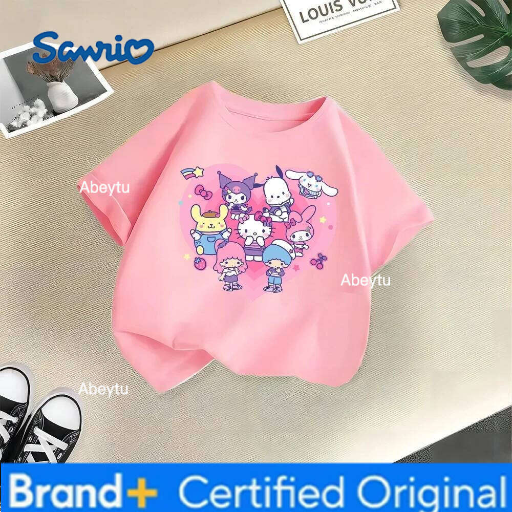 Sanrio Playful Kulomi Summer Cute Cartoon Anime Printing Boy Girl T-shirt Fashion Casual Children's Clothing H260120
