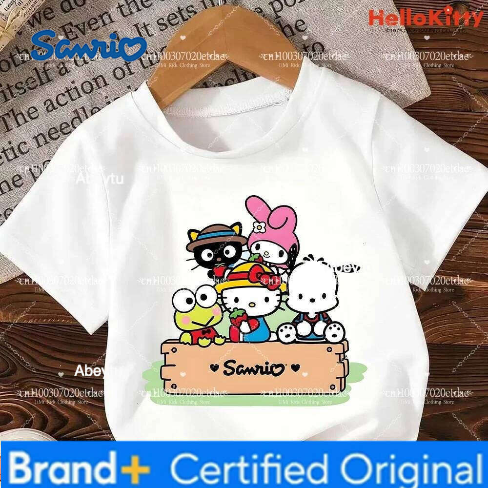 Sanrio 2026 Cute Hello Kitty T-Shirt Set Kids Girls Summer Y2K Loose Short Sleeve Top Female Dark Print Sweet Harajuku Clothes H260120