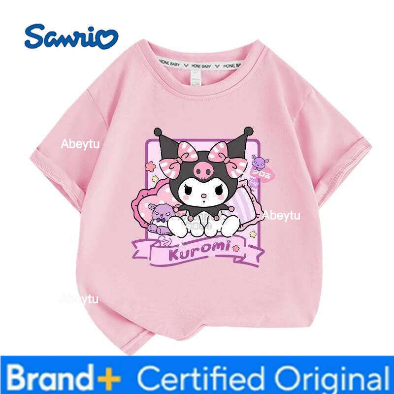 Sanrio Summer Baby Girls 100% Cotton Clothes Kid Children Girl Cute Kuromi Printed T-shirts Cartoon Short Sleeve Top Outfits H2601201