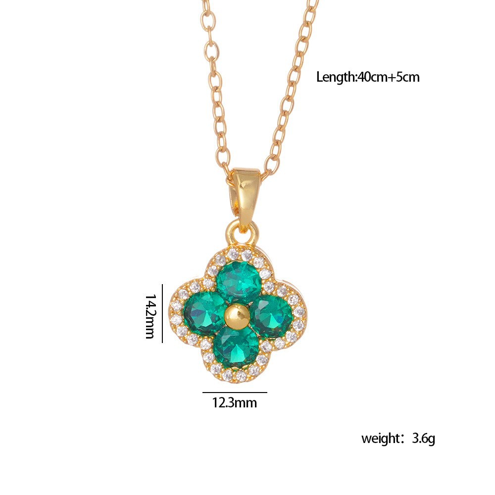 Cross-Border Hot Selling Full Zircon Lucky Colorful Diamond Four-Leaf Clover Titanium Steel Necklace for Women Ins Light Luxury Versatile Collarbone C - view 7