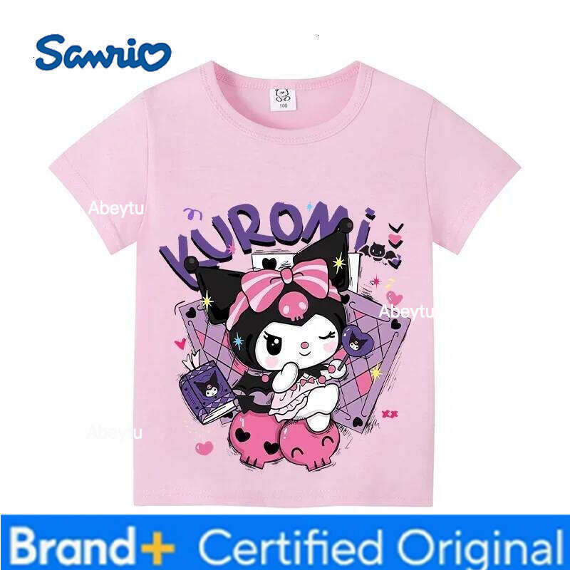 Sanrio Kuromi Magic Print Summer Children's T-shirt Cute Pure Cotton Kawaii s Girl High Quality Trend Fashion Kid Tops Gift H260120