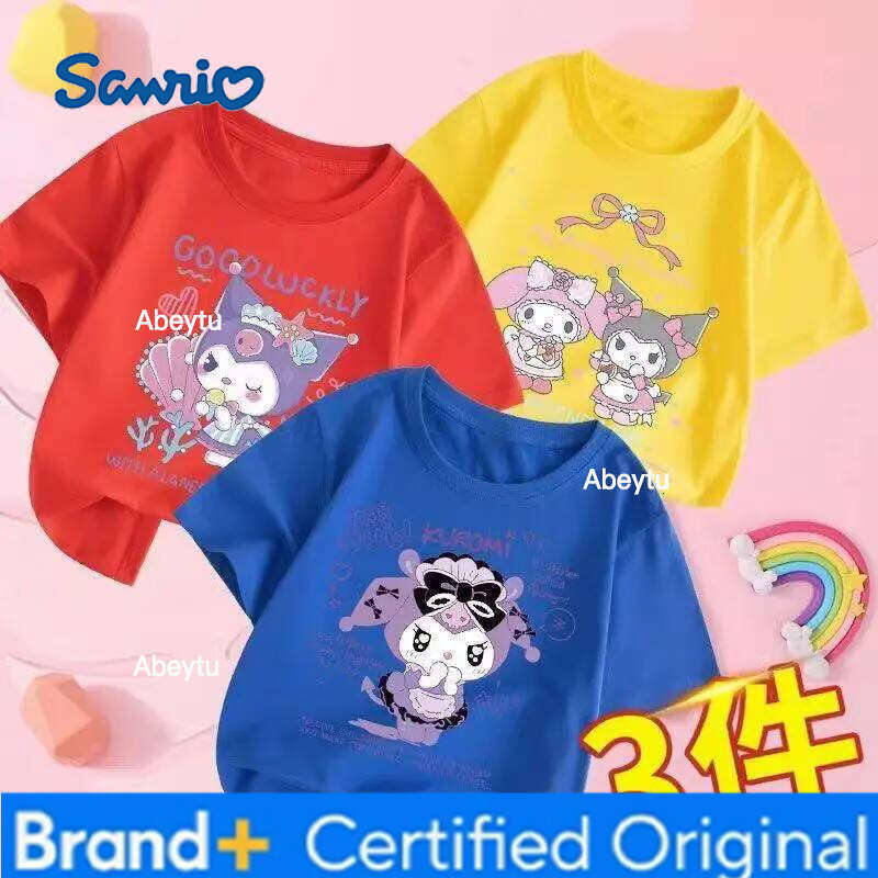 Sanrio 3PCS Baby Girls Cotton Top Kid My Melody Printed Children Autumn Fashion Short Sleeve T-shirt Boy Clothes H260120