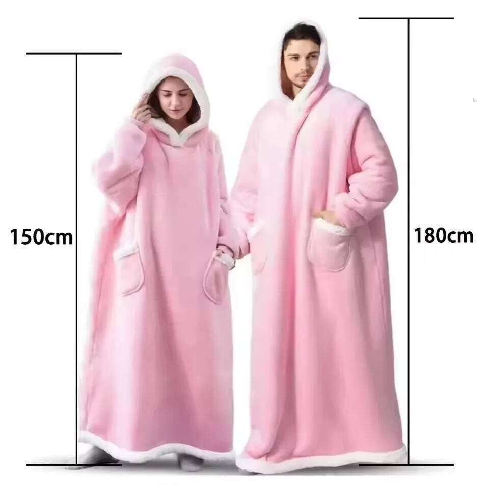 180cm Super Long Flannel Blanket Pyjamas with Sleeves Winter Hoodies Sweatshirt Women Men Pullover Fleece Giant Oversized Outdoo W260120