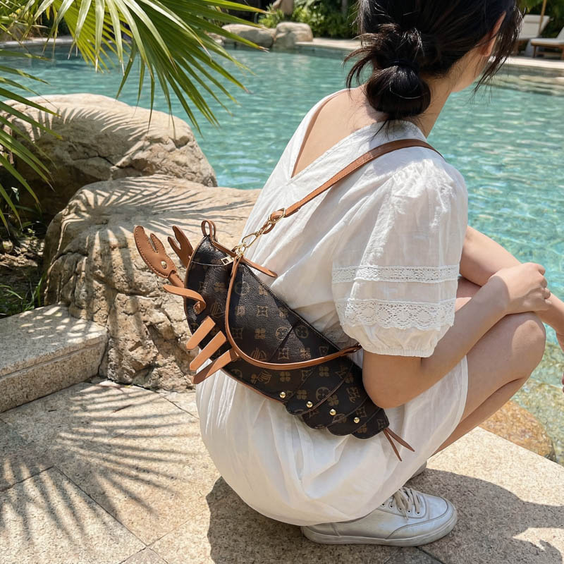Free Shipping 2026 New Design Creative Fun Lobster shaped Bag Fashionable and Versatile Women Shoulder Bag Handbag Coffee Brown