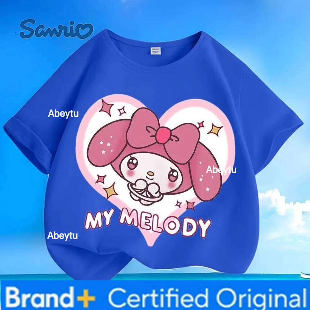 Sanrio Creative Knitted Summer New Collection Children's Short Sleeve T-shirt Round Neck Versatile Top H260120