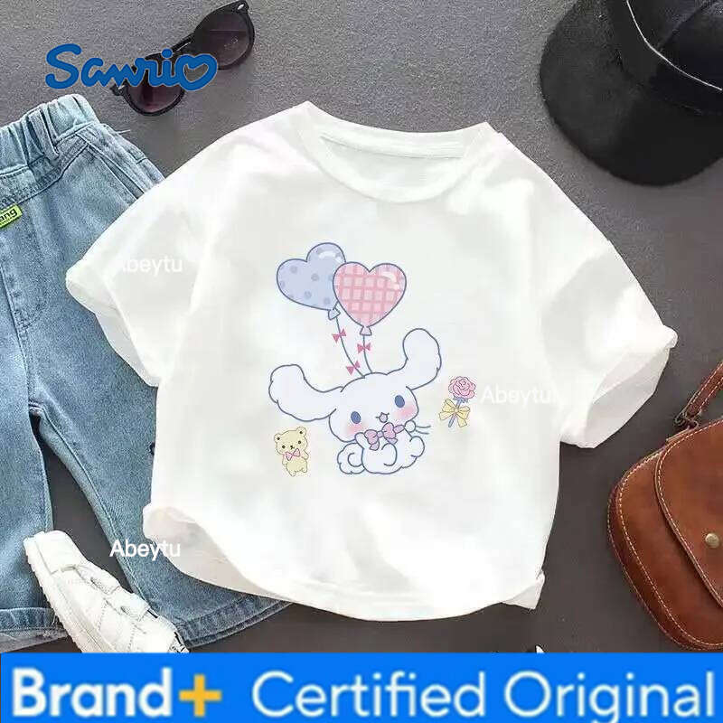 Sanrio Miniso Cinnamoroll Spring Summer Short Sleeve T Shirt Cartoon Girls Boys Fashion T-Shirt Tops Kids Casual Gifts H260120