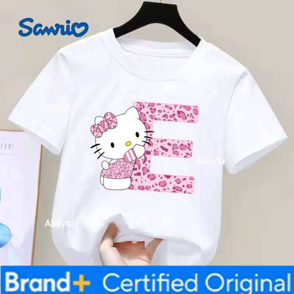 Sanrio MINISO Hello Kitty Letter A-Z Cotton Short-sleeved Top Summer T-shirt Girly Heart Soft Clothes Kawaii Birthday Gift Comfortable H260120