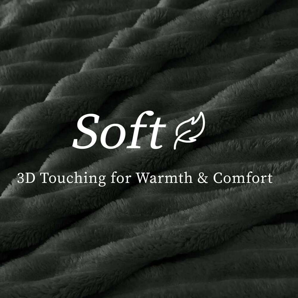 Fleece Throw Couch Soft Warm Fluffy Charcoal Grey Blanket Decorative and Giftable Striped Blankets for Women Men W260120