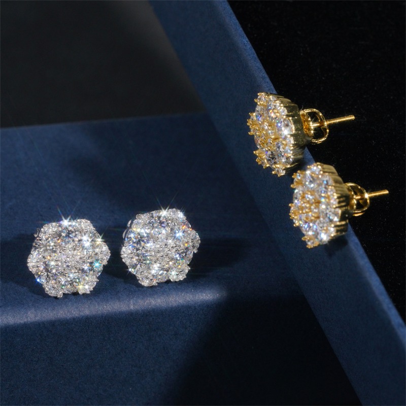 Jewelry Earrings S925 Silver Moissanite Flower Iced Out Stud Earrings for Women Men Designer Hip Hop Luxury Jewelry - view 9