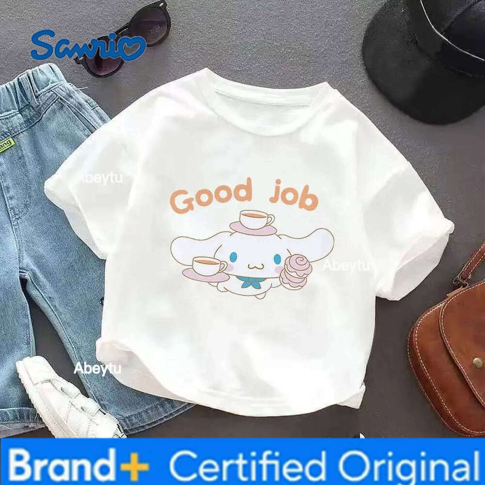 Sanrio Premium Cinnamoroll Printed Summer Cotton T Shirt For Big Kids And Girls Cute Casual Family Matching Tops H260120
