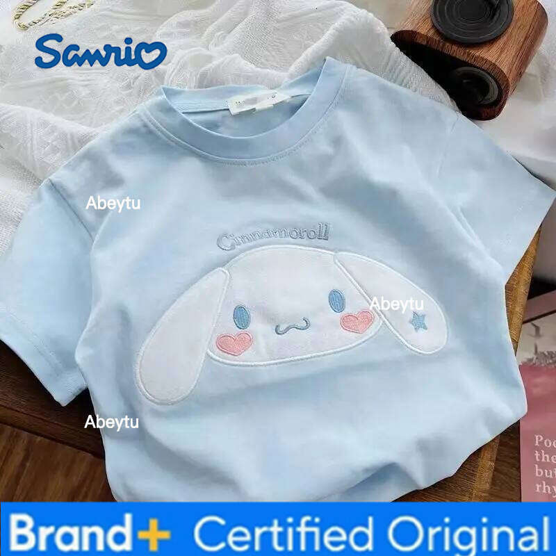 Sanrio Summer Kuromi Kawaii Cartoon T Shirt Outdoor Boy Girl Kids Clothes T-Shirt Girls Cinnamoroll Melody Tees Tops Birthday Gift H260120