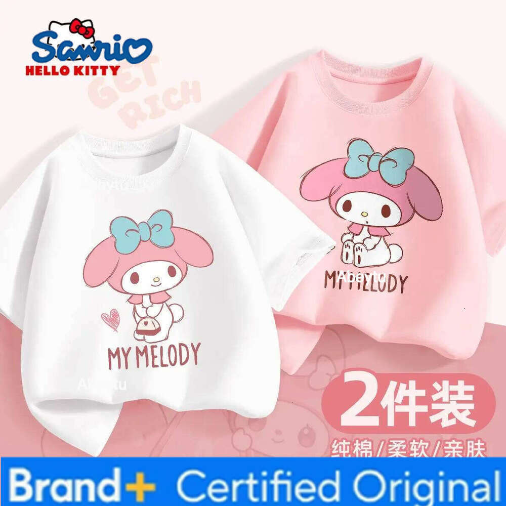 Sanrio 2 Pieces Per Pack Summer Baby Girls 100% Cotton Clothes Kid Children Girl Hello Kitty Printed T-shirts Short Sleeve Top H260120