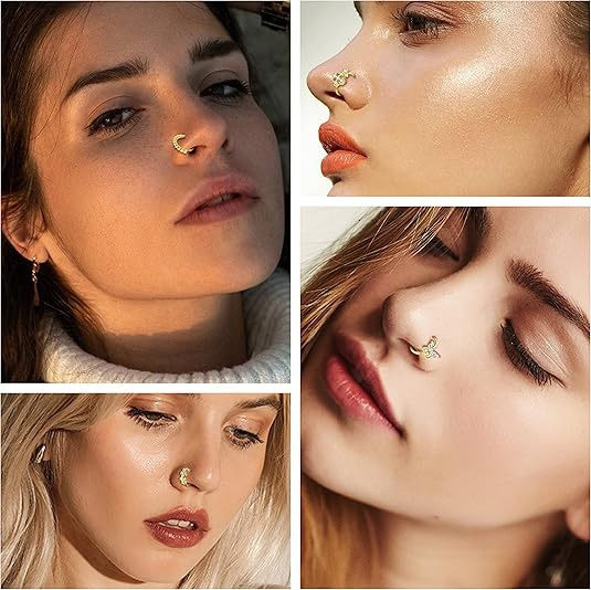 16Pcs 20G Flower Butterfly Nose Rings HoopsInlaid Shiny Zircon Nose Screw Nose Body Piercing Jewelry Decoration 250909