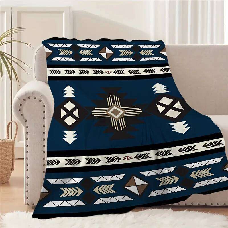 Bohemian Aztec Flannel Blanket - Soft Geometric Patterns Cozy Sofa Throw for Camping, Travel & Home Decor W260120
