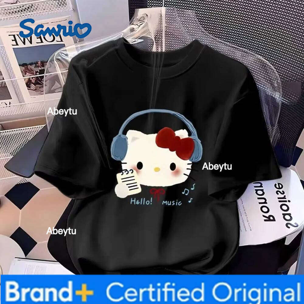 Sanrio MINISO Hello Kitty Korea Sleeves Printed Couple T-shirt for Women Men Summer Short Sleeve Cotton Tees Casual Streetwear Y2k Tops H260120