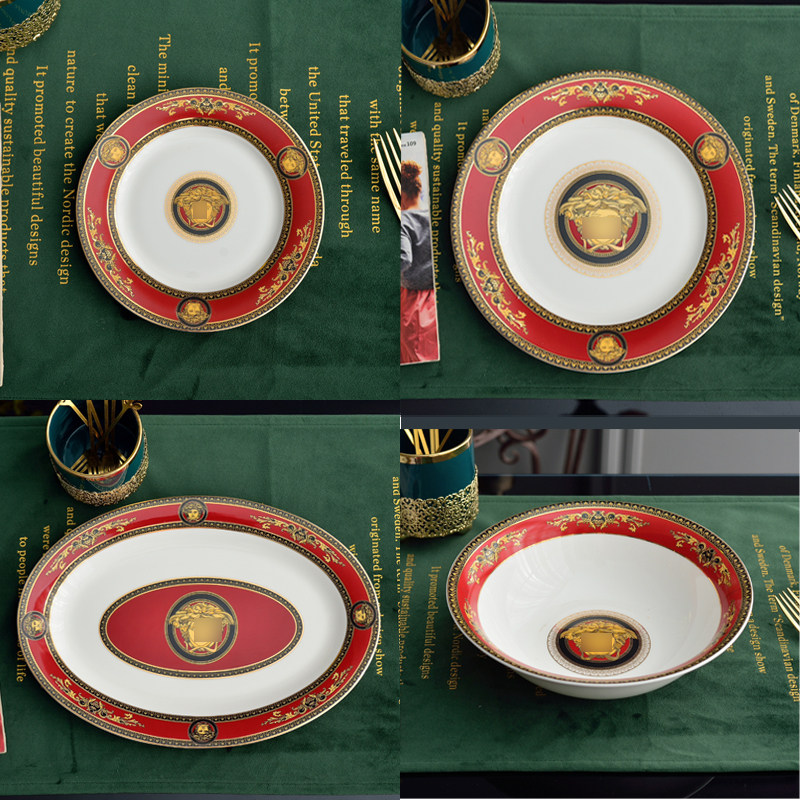 Red Medusa European Western Plate Steak Plate Bone china Tableware 12 Inch Fish Plate 8 Inch 10 Inch