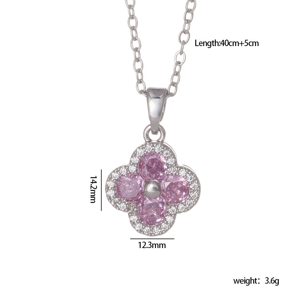 Cross-Border Hot Selling Full Zircon Lucky Colorful Diamond Four-Leaf Clover Titanium Steel Necklace for Women Ins Light Luxury Versatile Collarbone C - view 4