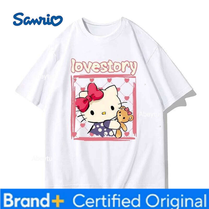 Sanrio Miniso Men's & Women's Tops Hello Kitty Cartoon Print Summer Style Short-Sleeve Casual T-Shirt H260120