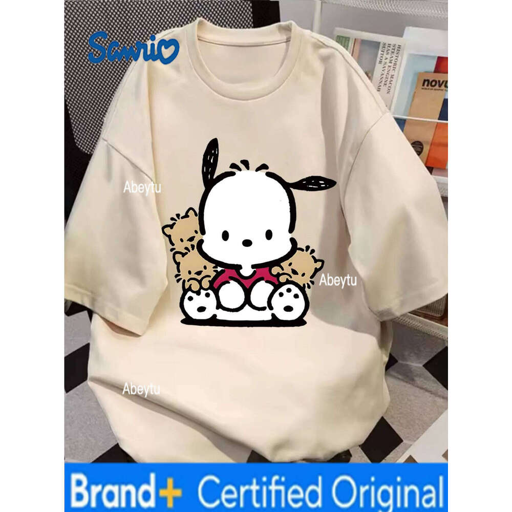 Sanrio Pochacco Cartoon T-Shirt Kawaii Casual Versatile Top for Girls Girl's Fashion Basic Fit Graphic Matching Family Outfits H260120