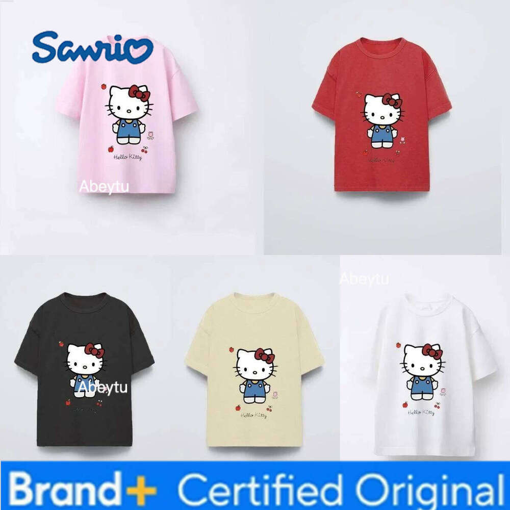 Sanrio Children Clothes Short Sleeve Tees Tops Print Hello Kitty Cute Girls T-shirt Loose Casual Crewneck Kids T Shirts Cartoon Fashion H2601201
