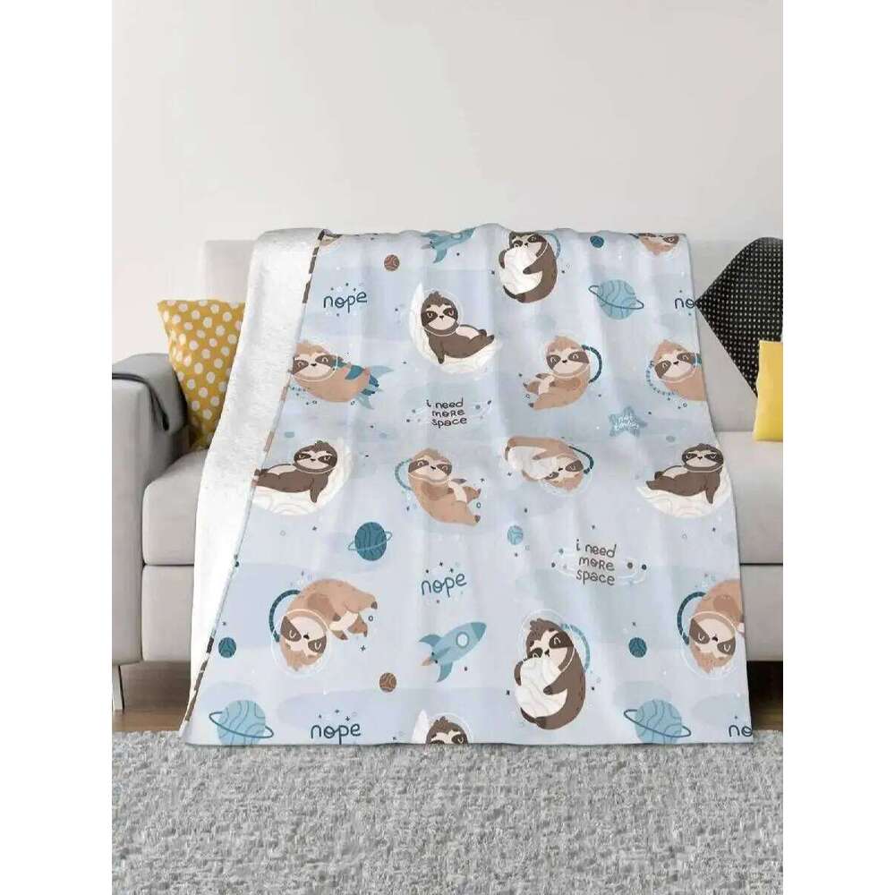 Sloth Cartoon Plaid Throw Blanket Fleece Print Collage Animal Lightweight Portable for Home Outdoor Bedspread W260120