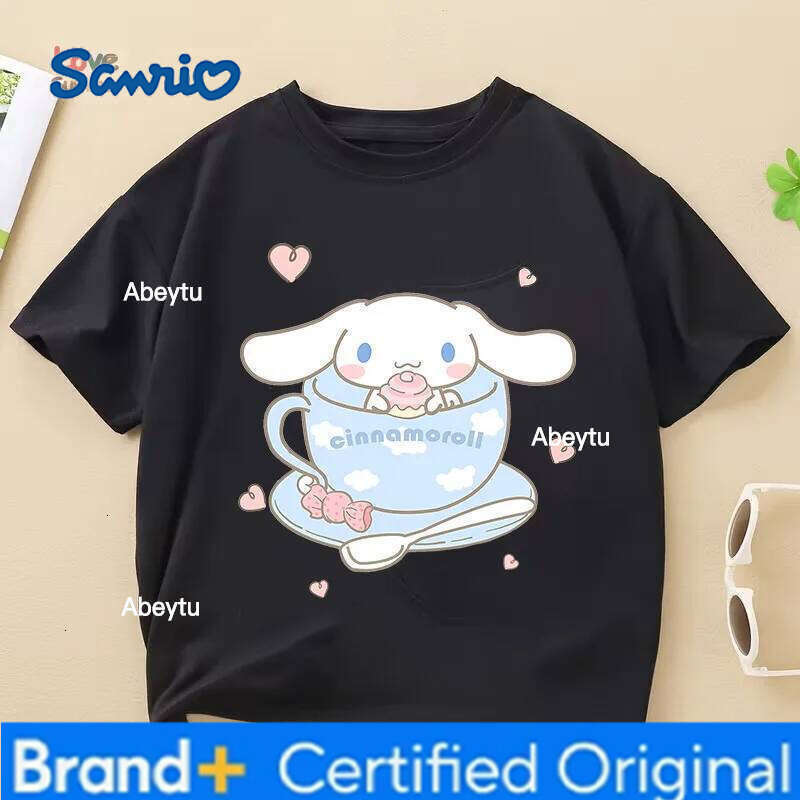 Sanrio Cinnamoroll Girl Cute Casual Short Sleeve 2026Summer Print T-Shirt Perfect Gift Children Aged 4-14 Trendy for Streetwear H260120