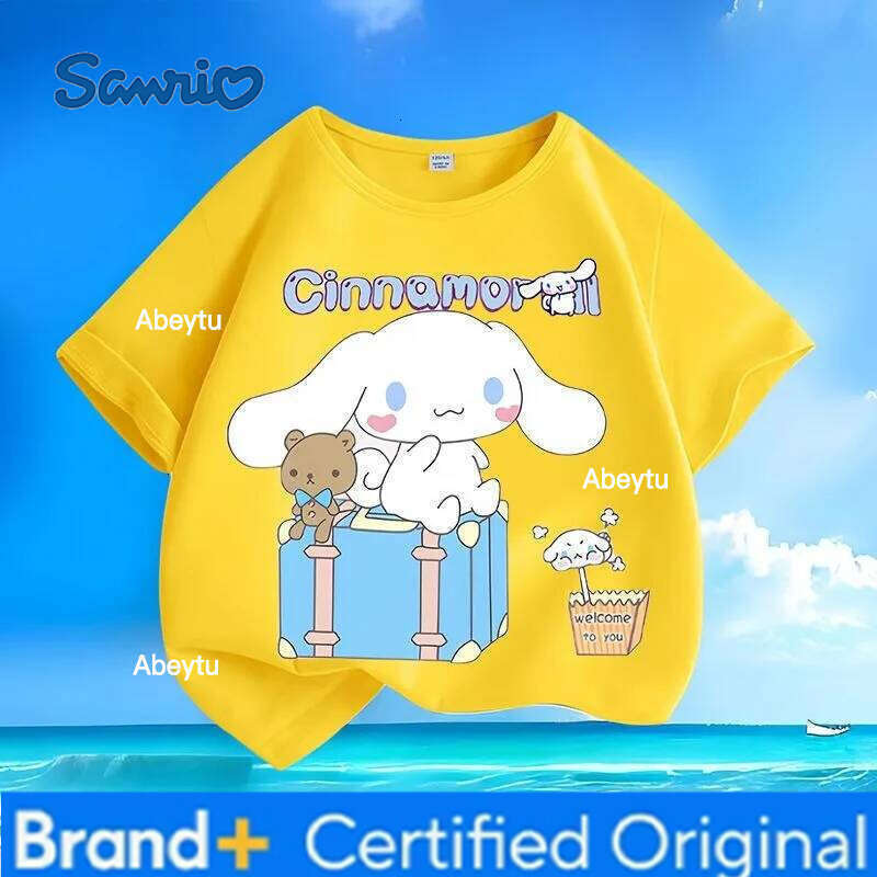Sanrio Cinnamoroll Print Kids T-shirt Limited Time Hot Sale Summer New Arrival Crew Neck Versatile Skin-friendly Breathable Tops H260120
