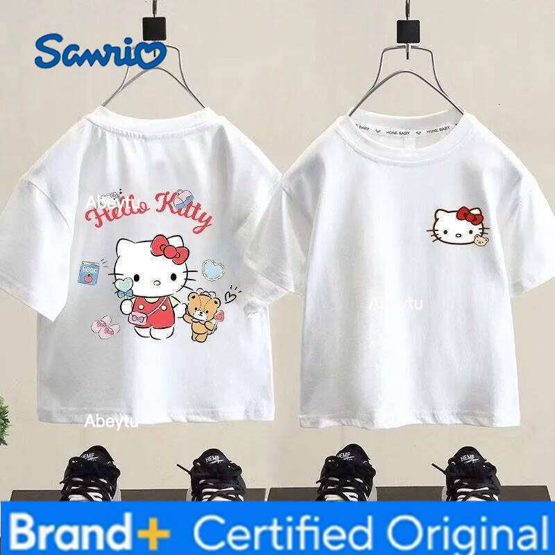 Sanrio Children Sweet Cartoon Hello Kitty Printed Top Kids Clothes Summer Fashion T-shirt Baby Girls Cute Short Sleeve H260120