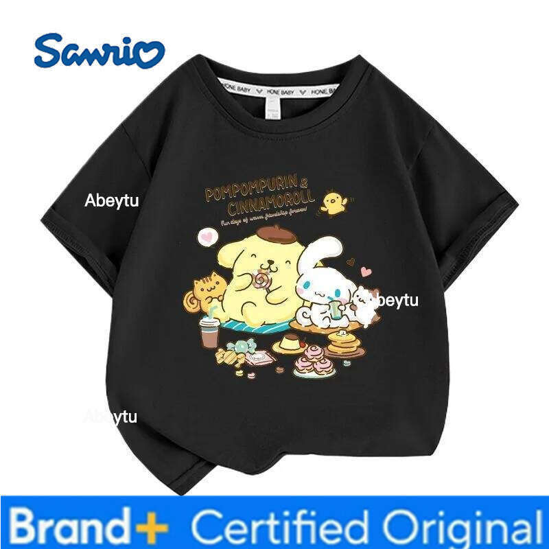 Sanrio Summer Baby Girls 100% Cotton Clothes Kid Children Boys Pompompurin Printed T-shirts Cartoon Short Sleeve Top Outfits H2601201