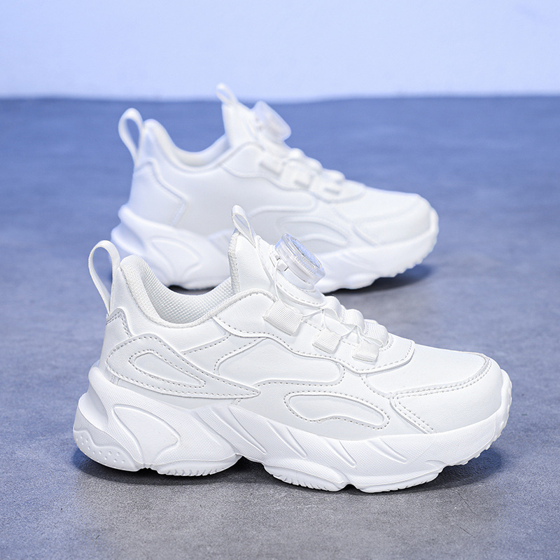 Girls' white sneakers, boys' spring-autumn mesh breathable large-sized children's soft-soled white sports shoes, breathable and comfort