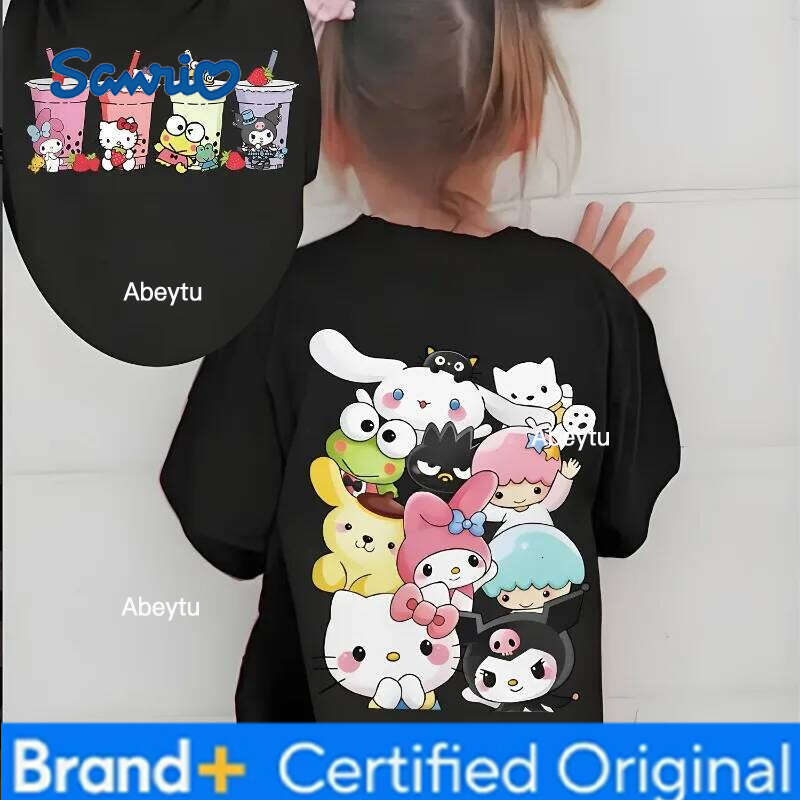 Sanrio Kuromi Cute Anime T-shirt Children's Summer New Style, Casual Fashionable Pure Cotton Top for Boys and Girls H260120
