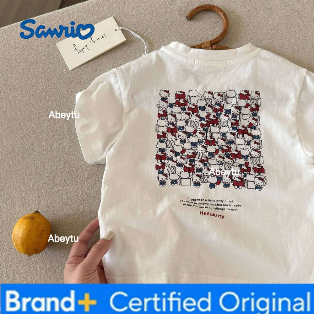 Sanrio Children's short-sleeved 2025 summer boys and girls Japanese cartoon KT cat T baby children's trendy T-shirt White classic H260120