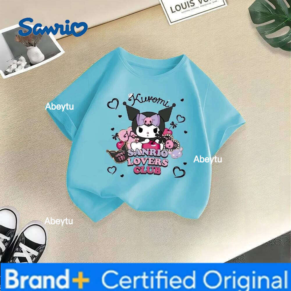 Sanrio Playful Kulomi Summer Cute Cartoon Anime Printing Boy Girl T-shirt Fashion Casual Children's Clothing H260120